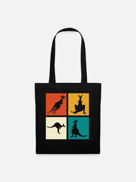 Känguru Vierbild Silhouetten - Stoffbeutel - Schwarz