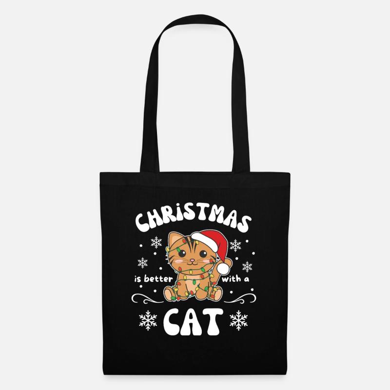 Weihnachten ist besser mit einer Katze - Stoffbeutel - Schwarz