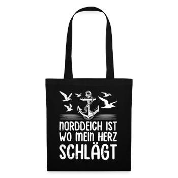 Nordsee NORDDEICH IST WO MEIN HERZ SCHLÄGT Lustig - Stoffbeutel - Schwarz - Vorne