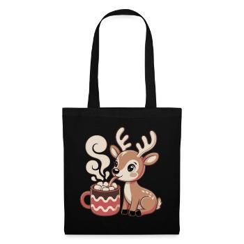 Cuddly deer drinks cocoa - Tote Bag - black - Front