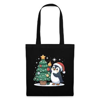 Pinguin schmückt Weihnachtsbaum - Stoffbeutel - Schwarz - Vorne