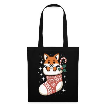 Fuchs in der Weihnachtssocke - Stoffbeutel - Schwarz - Vorne