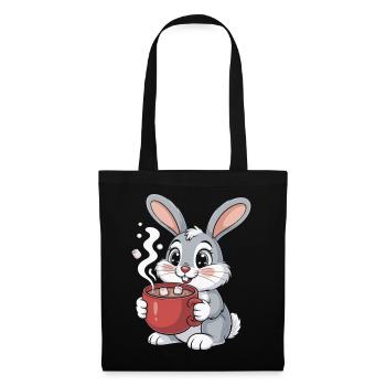 Cuddly bunny with coffee mug - Tote Bag - black - Front