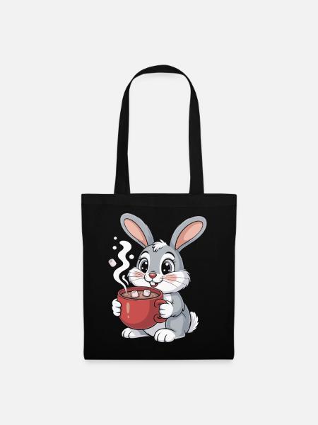 Kuschelbunny mit Kaffeebecher - Stoffbeutel - Schwarz