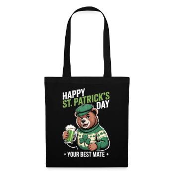 St Patrick's Bär mit Grünem Mantel - Stoffbeutel - Schwarz - Vorne