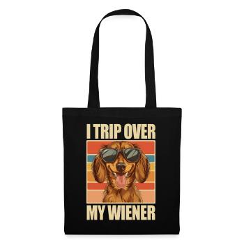 Vintage Dachshund Dackel I Trip Over My Wiener - Stoffbeutel - Schwarz - Vorne