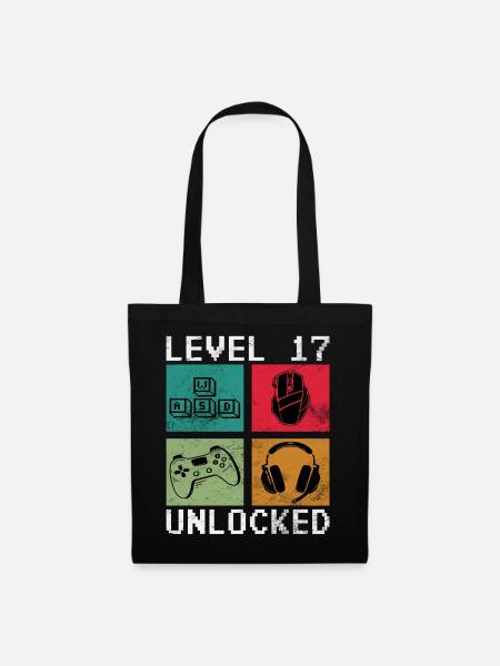 Level 17 Unlocked Retro Gamer - Stoffbeutel - Schwarz