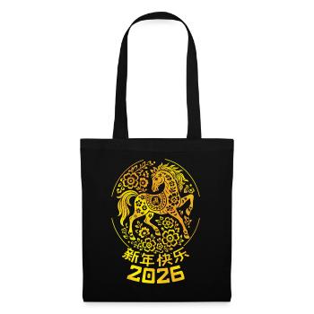 Jahr der Pferdechinesen 2026 Zodiac Chinesisches Neujahr - Stoffbeutel - Schwarz - Vorne