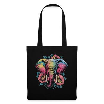 Colorful Elephant with Flowers Boho Animal Love Ethnic - Tote Bag - black - Front