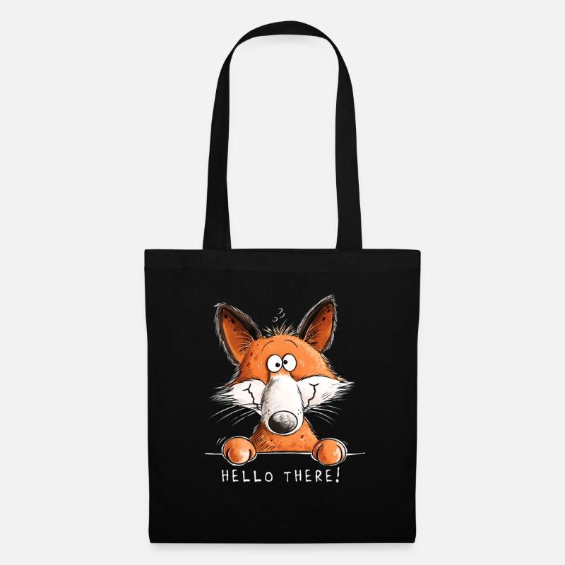 Witziger Fuchs Hallo Da Cartoon Spruch - Stoffbeutel - Schwarz