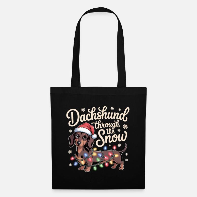 Weihnachtsdackel durch den Schnee - Stoffbeutel - Schwarz