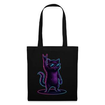 Chat Chat Synthwave avec la pose Rockhand - Sac en tissu - noir - Devant