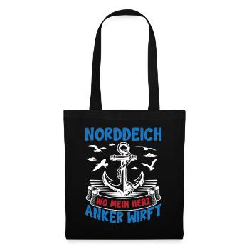 NORDDEICH WO MEIN HERZ ANKER WIRFT Lustiges - Stoffbeutel - Schwarz - Vorne