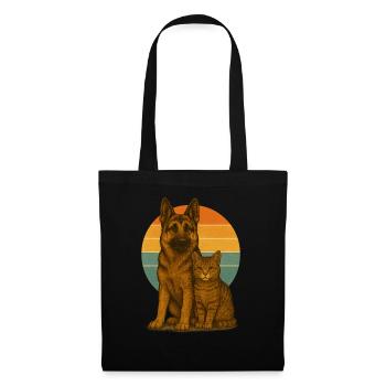 Deutscher Schäferhund und Katze - Stoffbeutel - Schwarz - Vorne