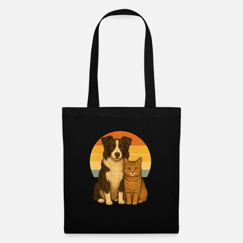 Border Collie und Katze - Stoffbeutel - Schwarz