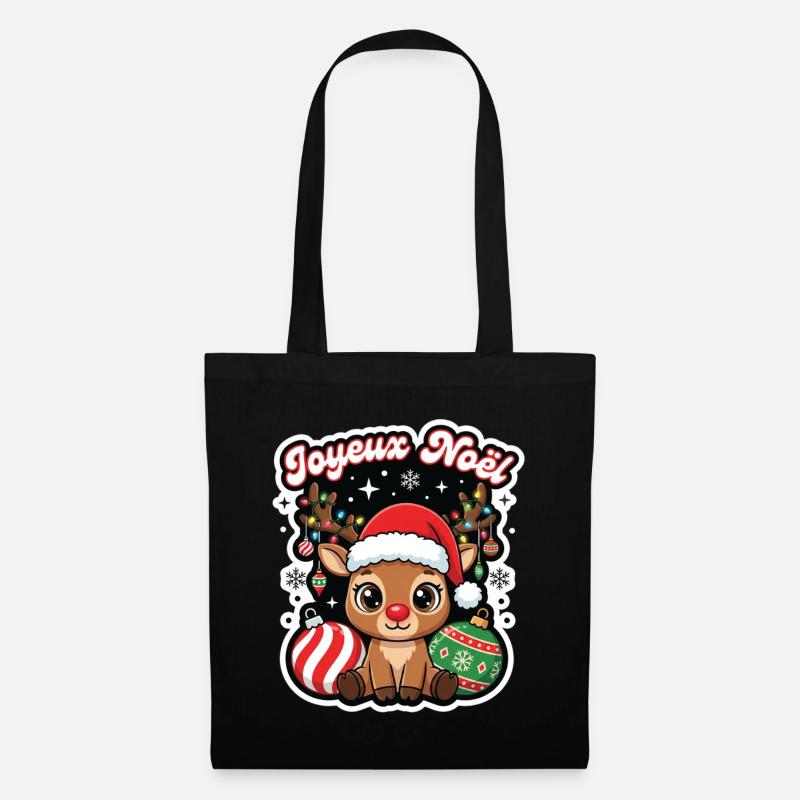 Frohe Weihnachten mit einem niedlichen kleinen Rentier - Stoffbeutel - Schwarz
