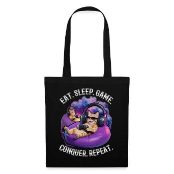 Funny Gaming Gamer Cat - Stoffbeutel - Schwarz - Vorne