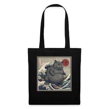 Chat Kaiju japonais 犬 Grosse Vague Hokusai - Sac en tissu - noir - Devant
