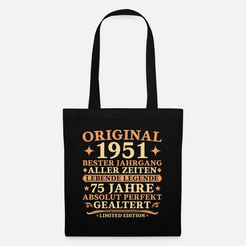Original 1951 Baujahr 75. Geburtstag Geschenk - Stoffbeutel - Schwarz