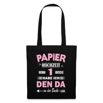 1er anniversaire de mariage Mariage Mariage papier Mariage 1 an - Sac en tissu - noir - Devant