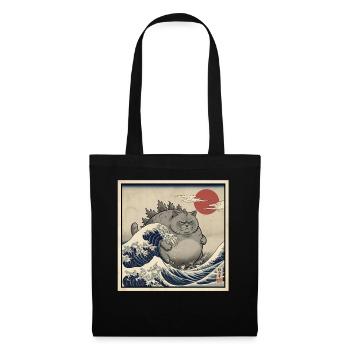 Chat kaiju dans la mer de vagues japonaise - Sac en tissu - noir - Devant