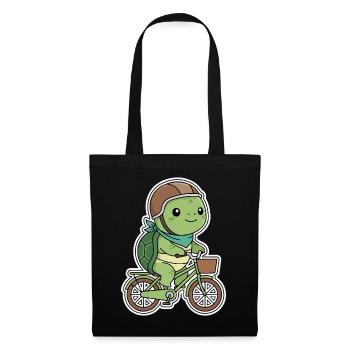 Grüne Schildkröte auf Fahrrad - Stoffbeutel - Schwarz - Vorne