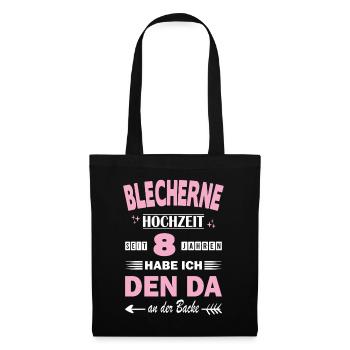 Blechhochzeit 8 Hochzeitstag Jahrestag Ehefrau - Stoffbeutel - Schwarz - Vorne