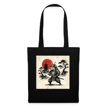 Samurai Hamster Vor Roter Japan Sonne - Stoffbeutel - Schwarz - Vorne
