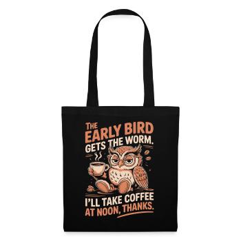 Lustige Eule und Kaffee - Stoffbeutel - Schwarz - Vorne