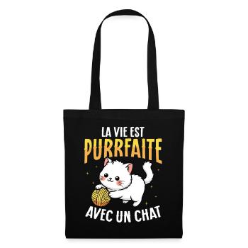 Life purrs with a cute cat - Tote Bag - black - Front