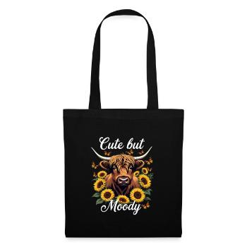Vache Highland mignonne mais mélancolique et tournesols - Sac en tissu - noir - Devant