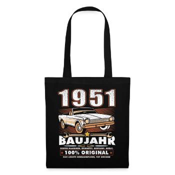 Baujahr 1951 Oldtimer Geburtstag Spruch 75 Jahre - Stoffbeutel - Schwarz - Vorne