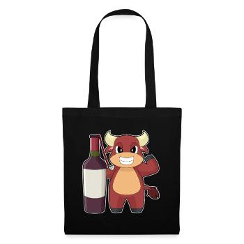 Stier Flasche Rotwein - Stoffbeutel - Schwarz - Vorne