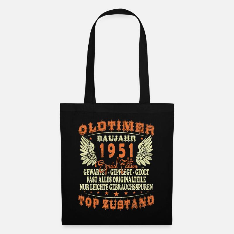 Baujahr 1951 Oldtimer Geburtstag Spruch 75 Jahre - Stoffbeutel - Schwarz