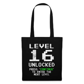 Level Unlocked Gamer Geburtstag 16 Jahre - Stoffbeutel - Schwarz - Vorne