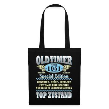 Oldtimer Baujahr 1951 Geboren Jahrgang Geburtstag - Stoffbeutel - Schwarz - Vorne