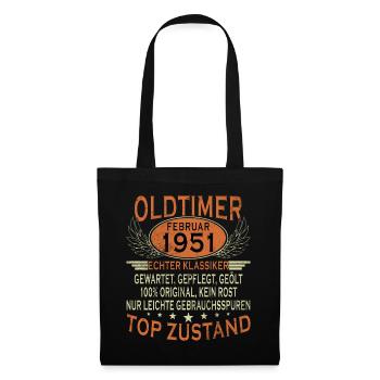 Oldtimer Baujahr 1951 Geboren Jahrgang Geburtstag - Stoffbeutel - Schwarz - Vorne