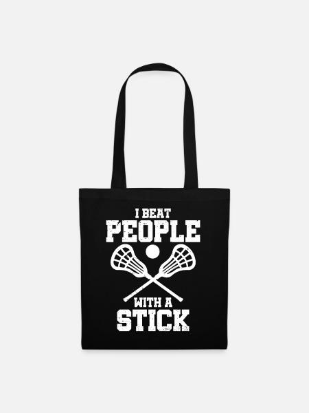 I Beat People with A Stick Funny Lacrosse - Stoffbeutel - Schwarz