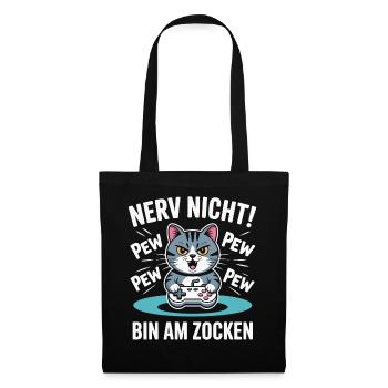 Nerv nicht bin am Zocken Gamer Katze Design - Stoffbeutel - Schwarz - Vorne