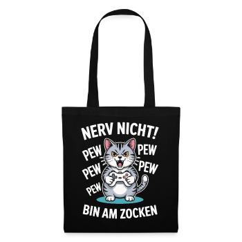Nerv nicht bin am Zocken Gamer Katze Design - Stoffbeutel - Schwarz - Vorne