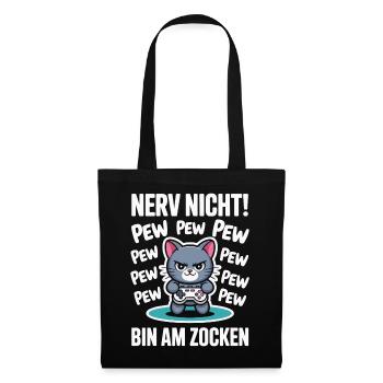 Nerv nicht bin am Zocken Gamer Katze Design - Stoffbeutel - Schwarz - Vorne