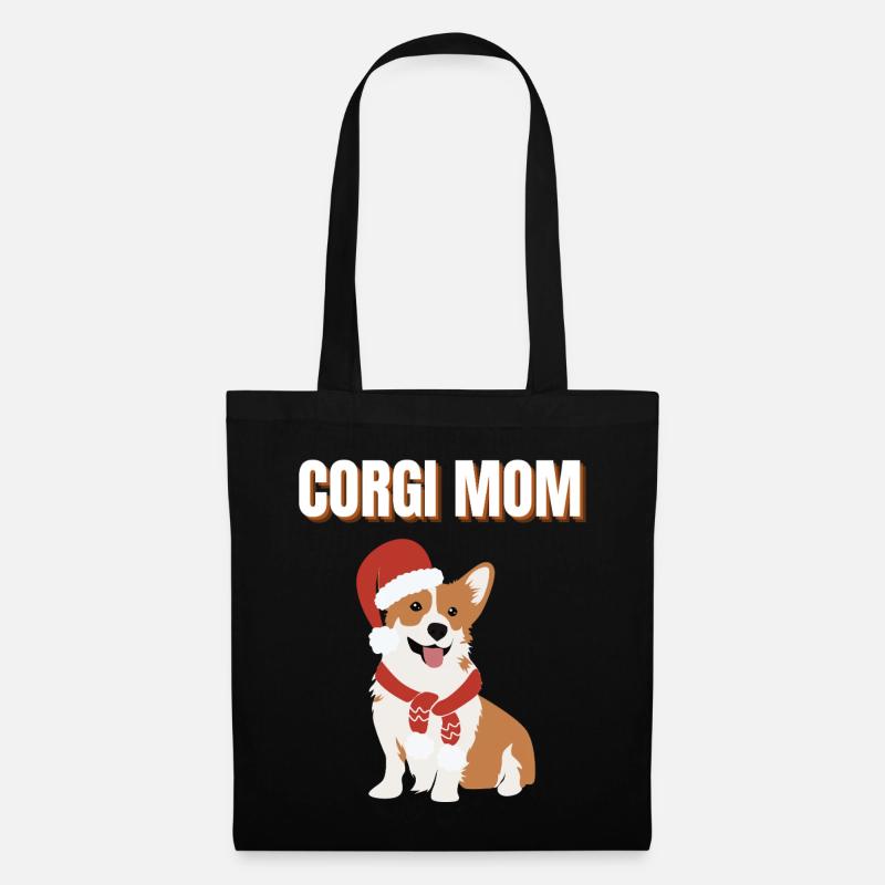 Corgi-Mama Weihnachtshund - Stoffbeutel - Schwarz