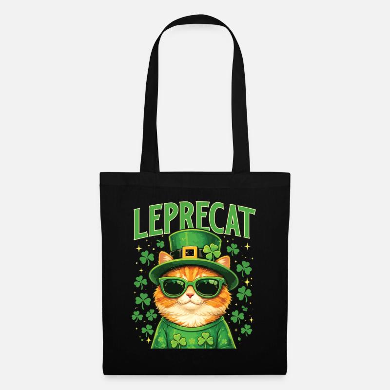 Leprecat St. Patrick's Irish Lucky Cat - Stoffbeutel - Schwarz