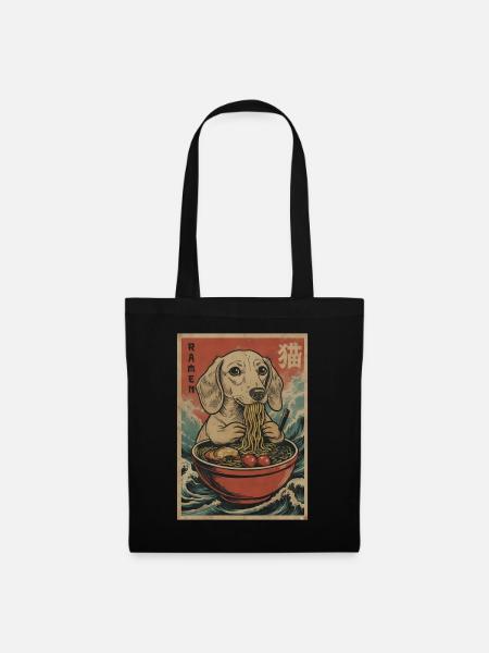 Japanische Ramen Dackel Nudelschale Anime Otaku - Stoffbeutel - Schwarz