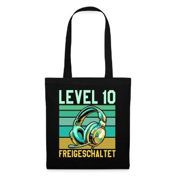 10e anniversaire Garçon Fille Gamer Niveau 10 ans - Sac en tissu - noir - Devant