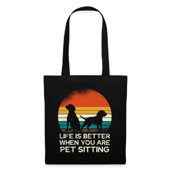 Retro Dog Sitting Sunset - Tote Bag - black - Front