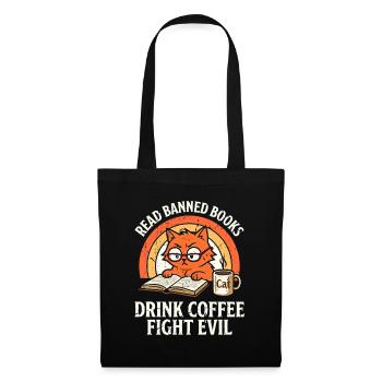 Lire des livres interdits Boire du café Se battre Chat maléfique - Sac en tissu - noir - Devant