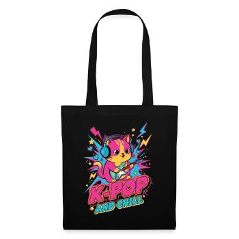 Cute K-Pop Cat K-POP AND CHILL Korean Music Anime - Tote Bag - black - Front