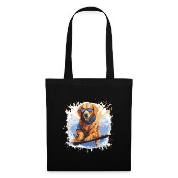 Golden Retriever Hund Snowboard - Stoffbeutel - Schwarz - Vorne