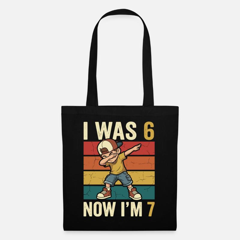 7. Geburtstag Junge 7 Jahre alt, I was 6 now Im 7 - Stoffbeutel - Schwarz